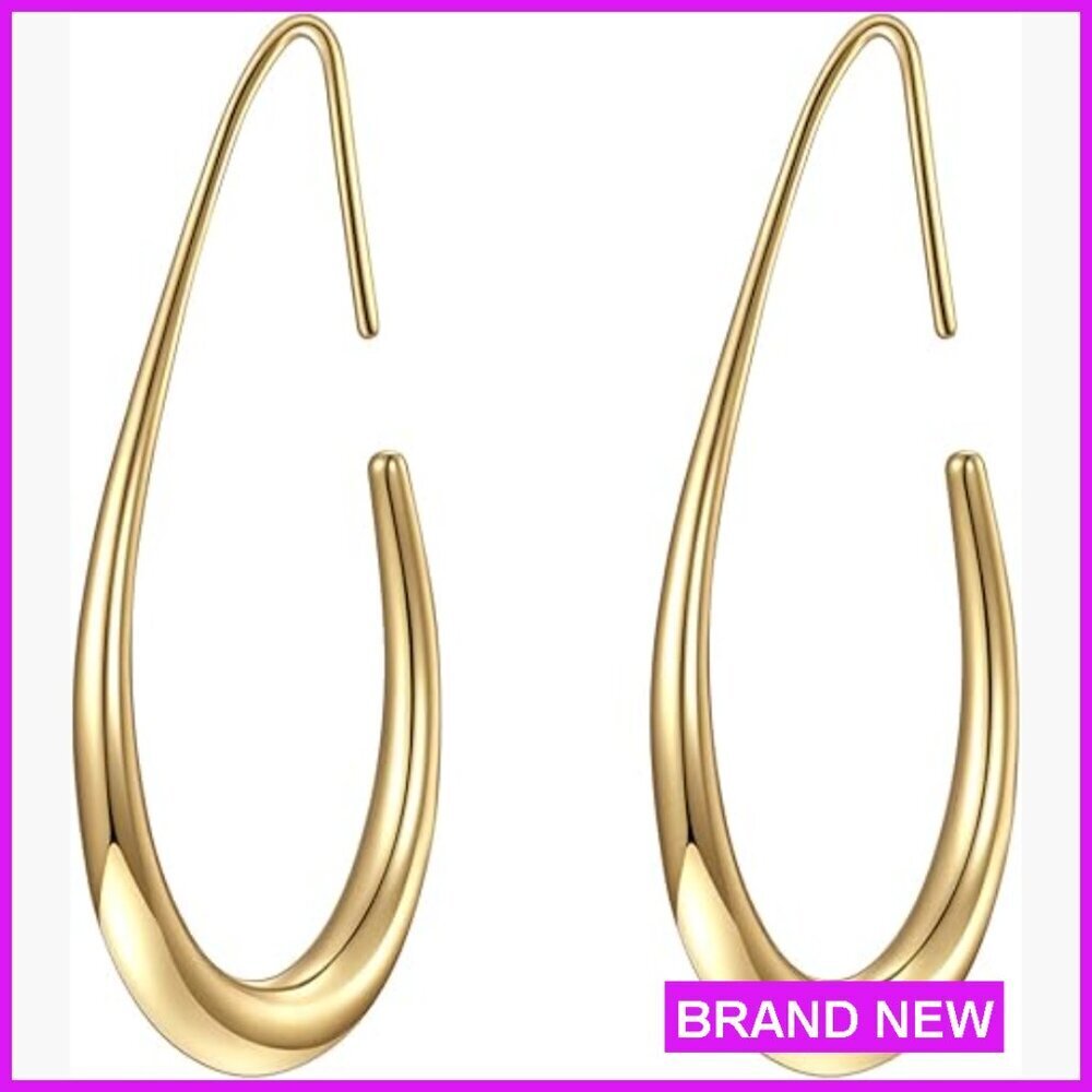 14k Gold Plated Teardrop Hoop Earrings Statement Jewelry Elegant Minimal